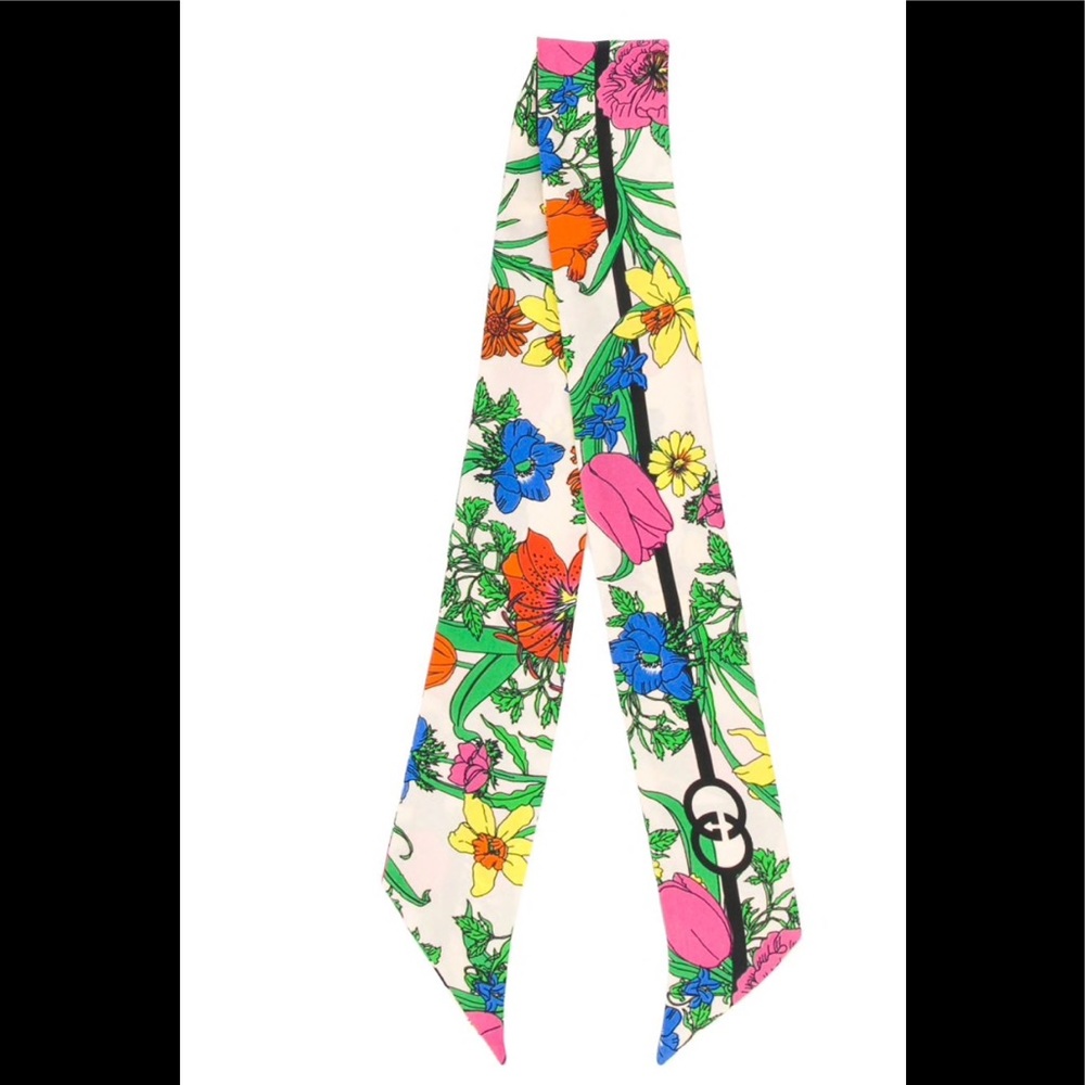 Gucci Floral Print Skinny Scarf. *FIRM PRICE*
